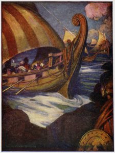Viele waren die Helden, die aus Griechenland segelten (Farblithografie) von William Heath Robinson