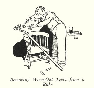 Abgenutzte Zähne von einem Rechen entfernen (Lithografie) von William Heath Robinson