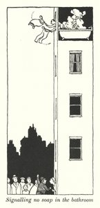 Signalisiert keine Seife im Badezimmer (Litho) von William Heath Robinson