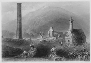 Rundturm usw., Glendalough, County Wicklow (Gravur) von William Henry (after) Bartlett