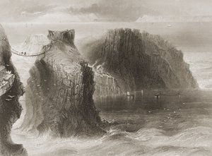 Carrick-a-Rede Hängebrücke, County Antrim, Nordirland, aus 