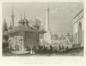 Brunnen und Platz der Hagia Sophia, Konstantinopel von William Henry Bartlett
