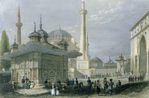 Brunnen und Platz der Hagia Sophia, Istanbul, graviert von T. Higham, ca. 1850 von William Henry Bartlett