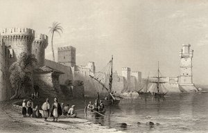 Hafen von Rhodos, Griechenland, graviert von J.C. Armytage