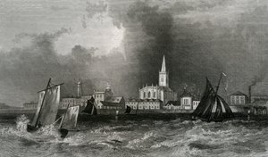 Harwich, vom Meer aus, Essex, graviert von John Rogers, 1832 von William Henry Bartlett