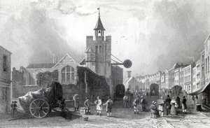 High St. mit der Kirche St. Nicholas, Colchester, Essex, graviert von Charles Mottram, 1831