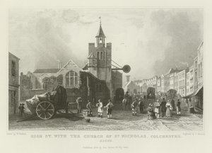 High Street mit der Kirche St. Nicholas, Colchester, Essex