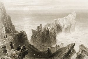 Kenbaan Castle, in der Nähe von Ballycastle, County Antrim, Nordirland, aus 