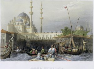 Moschee der Sultana Valide vom Hafen aus, graviert von William Wallis, ca. 1850