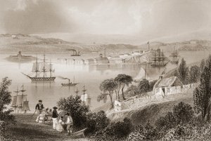 Die Bucht von Cork (heute Cobh), County Cork, Irland, aus 