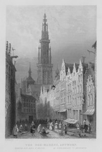 Der Eiermarkt, Antwerpen (Stich) von William Henry Bartlett