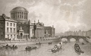 Die vier Gerichtsgebäude, Dublin, graviert von Owen von William Henry Bartlett