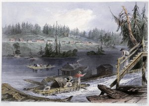 Holztransport zu „les Chats“ - in „Canadian scenery illustrated“ von Bartlett W. H. von William Henry Bartlett