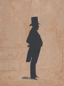 Silhouette eines unbekannten Mannes mit Zylinder und Frack