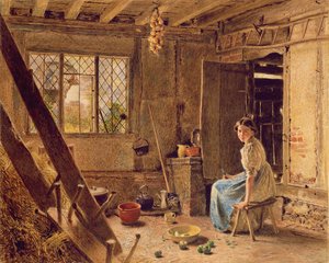 Das Mädchen und die Elster, ein Cottage-Interieur in Shillington, Bedfordshire, 1834 von William Henry Hunt