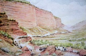 Mormonischer Wagenzug durch den Echo Canyon, östlich von Salt Lake City, Utah