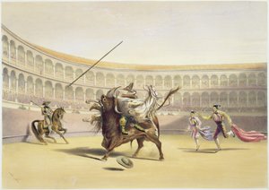 Der Stier wirft den Picador und das Pferd, 1865 von William Henry Lake Price