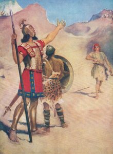 David und Goliath, aus Das Bibelbilderbuch, veröffentlicht von Thomas Nelson, ca. 1950
