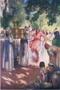 David bringt die Bundeslade nach Jerusalem, aus Das Bibelbilderbuch, veröffentlicht von Thomas Nelson, ca. 1950
