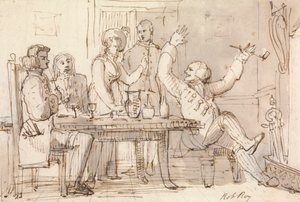 Eine Illustration zu Rob Roy: Innenraum mit einer trinkenden Gesellschaft