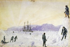 HMS Terror im Eis gefangen in der Nähe von Southampton Island, Nunavut, Kanada. Aquarell von William Smyth, Januar 1837. National Maritime Museum, Greenwich, London