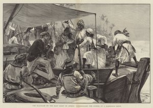 Die Blockade an der Ostküste Afrikas, Überprüfung der Papiere einer verdächtigen Dhow von William Heysham (after) Overend