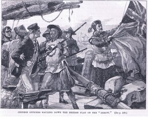 Chinesische Offiziere holen die britische Flagge auf der 