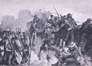 Verteidigung eines Lagers gegen einen Zulu-Angriff, Illustration aus Britische Schlachten zu Land und zu Wasser, 1915