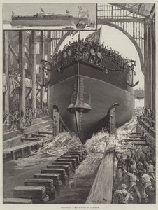 Stapellauf der HMS Rodney in Chatham von William Heysham Overend
