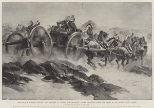 Der Vormarsch nach Dongola, die Artillerie von Oberst Burn-Murdochs Kolonne galoppiert über die Wüste zu den Höhen über Ferket
