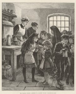 Die Streiks in den Kohlebergwerken, Not in einem Bergbaudorf, Suppenverteilung von William Heysham Overend