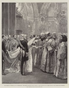Die kaiserliche Hochzeit in St. Petersburg, die Braut empfängt Weihwasser in der Kirche St. Peter und Paul vor der Hochzeit von William Heysham Overend