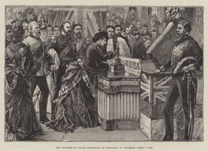 Die Prinzessin von Wales tauft ein Panzerschiff in Chatham, 7. April 1875