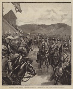 Die Jubiläumsparade der Königin in Aldershott, Samstag, 9. Juli, Brecknock und Berks berittene Infanterie marschiert vorbei
