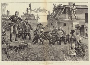 Der Krieg im Sudan, Abreise nach Khartum, Sir Charles Wilson mit einer Eskorte des Sussex-Regiments, Einschiffung in Gubat, um den Nil hinaufzufahren