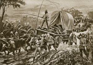Zulu-Krieg: Die Etshowe-Entlastungstruppe überquert einen Bach, April 1879