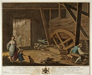 Innenansicht einer Schwingmühle, Platte V der Leinenmanufaktur von Irland, 1791