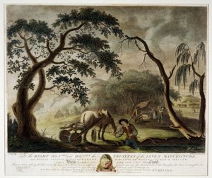 Entnahme des Flachses aus dem Moor, Platte III der Leinenmanufaktur von Irland, 1791