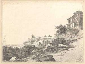 Ansicht der Ruinen eines Teils des Palastes und der Moschee in Futty Poor Sicri [Fatehpur Sikri] von William Hodges
