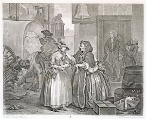 Der Lebensweg einer Dirne, Platte Eins: Von einer Kupplerin verführt, 1732 von William Hogarth