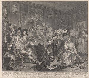 Der Werdegang eines Wüstlings, Tafel 3: Er schwelgt von William Hogarth