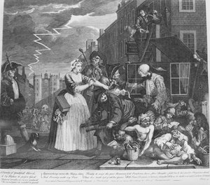 Der Lebensweg eines Wüstlings, Platte 4, Verhaftet wegen Schulden von William Hogarth