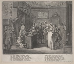 Eine Frau schwört ein Kind einem ehrenwerten Bürger zu, ca. 1730-35