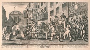 Verbrennung der Rümpfe am Temple Bar, London von William Hogarth