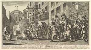 Verbrennung der Rümpfe am Temple Bar Zwölf große Illustrationen für Samuel Butlers Hudibra..., 1725-68 von William Hogarth