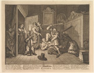 Hudibras katechisiert Zwölf große Illustrationen für Samuel Butlers Hudibras, Platte 9, 1725-68