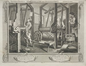 Industrie und Müßiggang: Die Lehrlinge an ihren Webstühlen von William Hogarth
