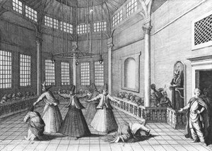 Im Inneren einer türkischen Moschee, Illustration aus Aubry de la Mottraye