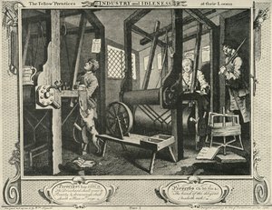 Innenraum einer Weberwerkstatt, 1747, 1925 von William Hogarth