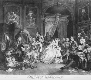 Die Modeehe, Platte 4, (Der Empfang der Gräfin) von William Hogarth
